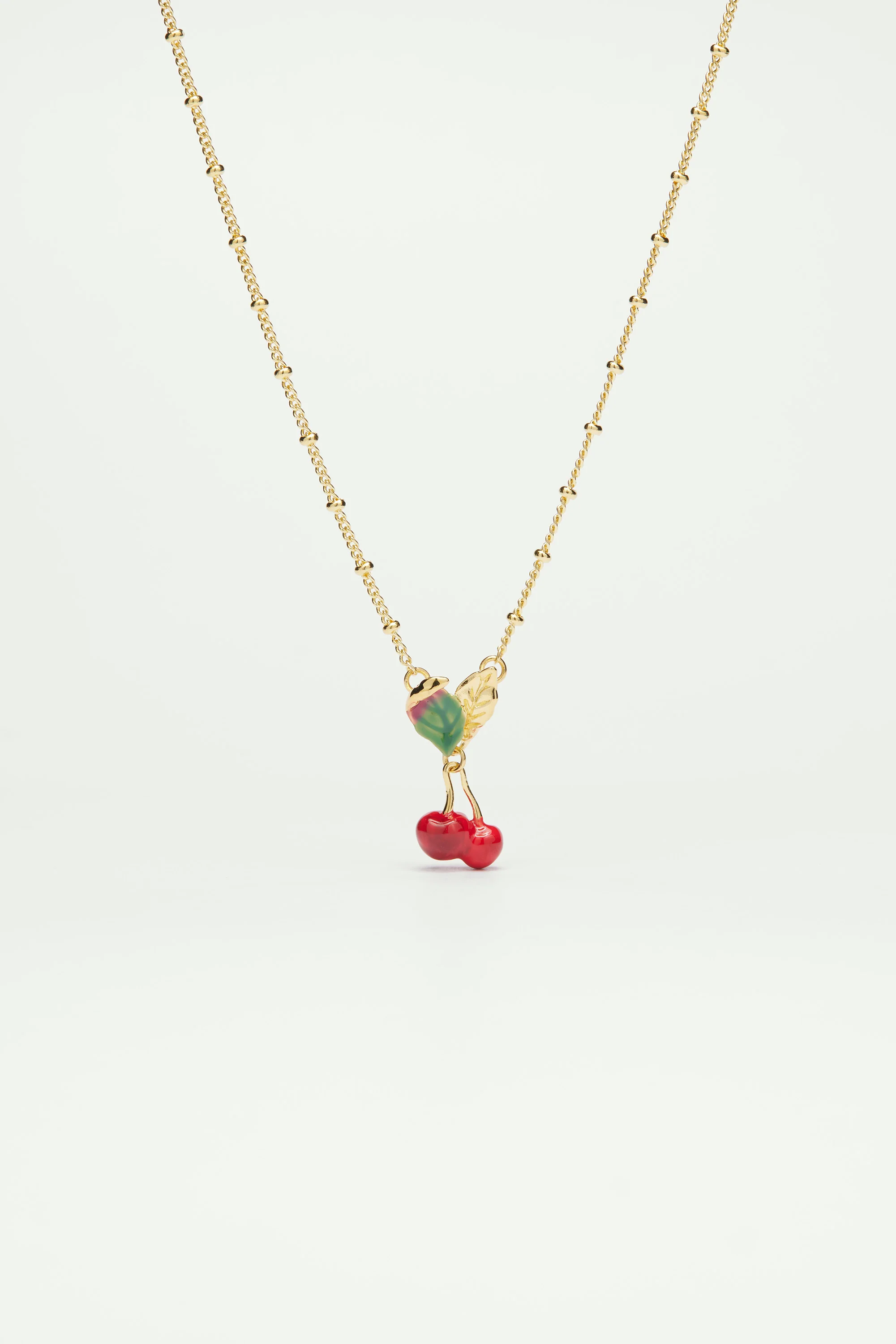 Collier pendentif cerises et feuilles