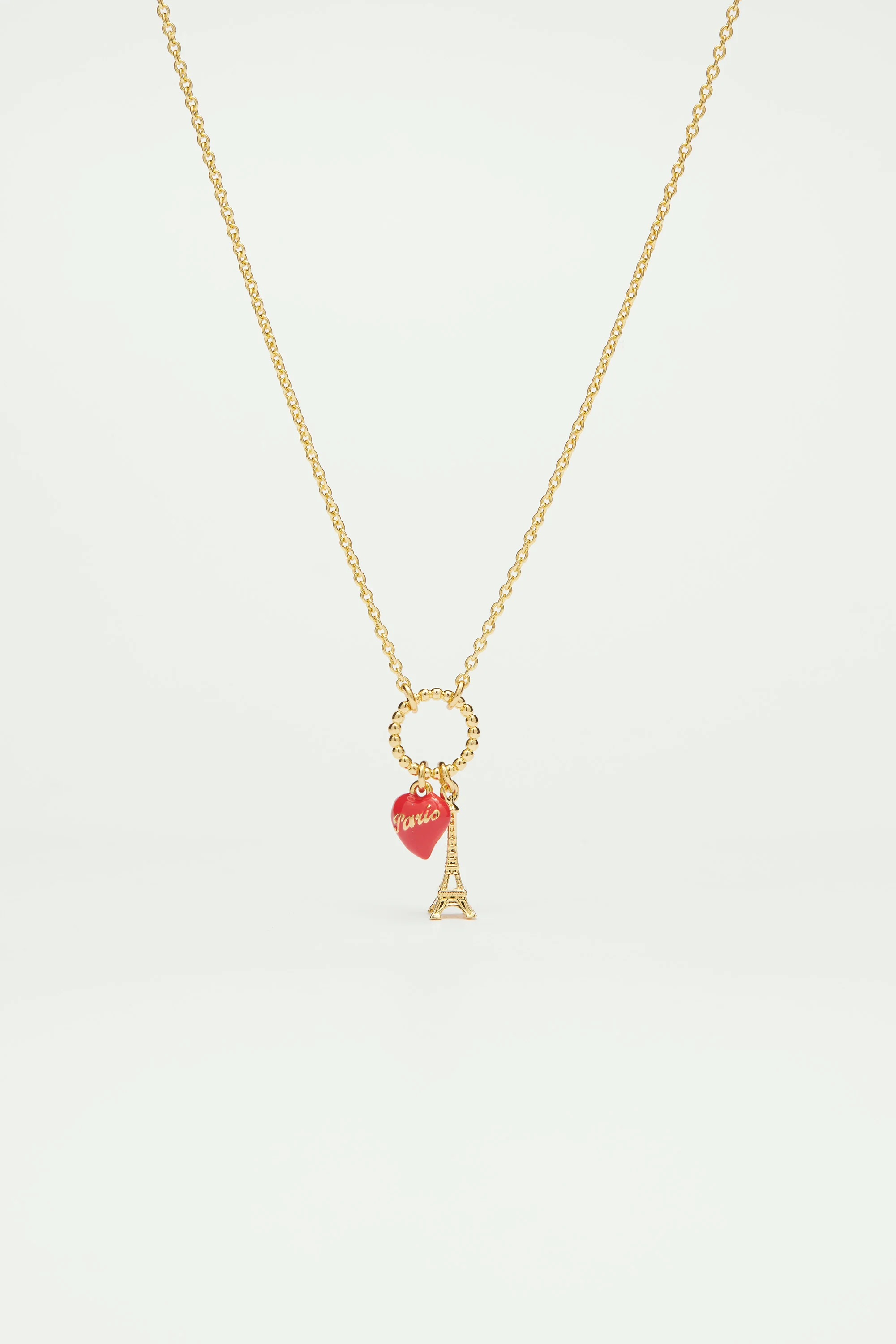 Collier pendentif Charm's Tour Eiffel et coeur rouge