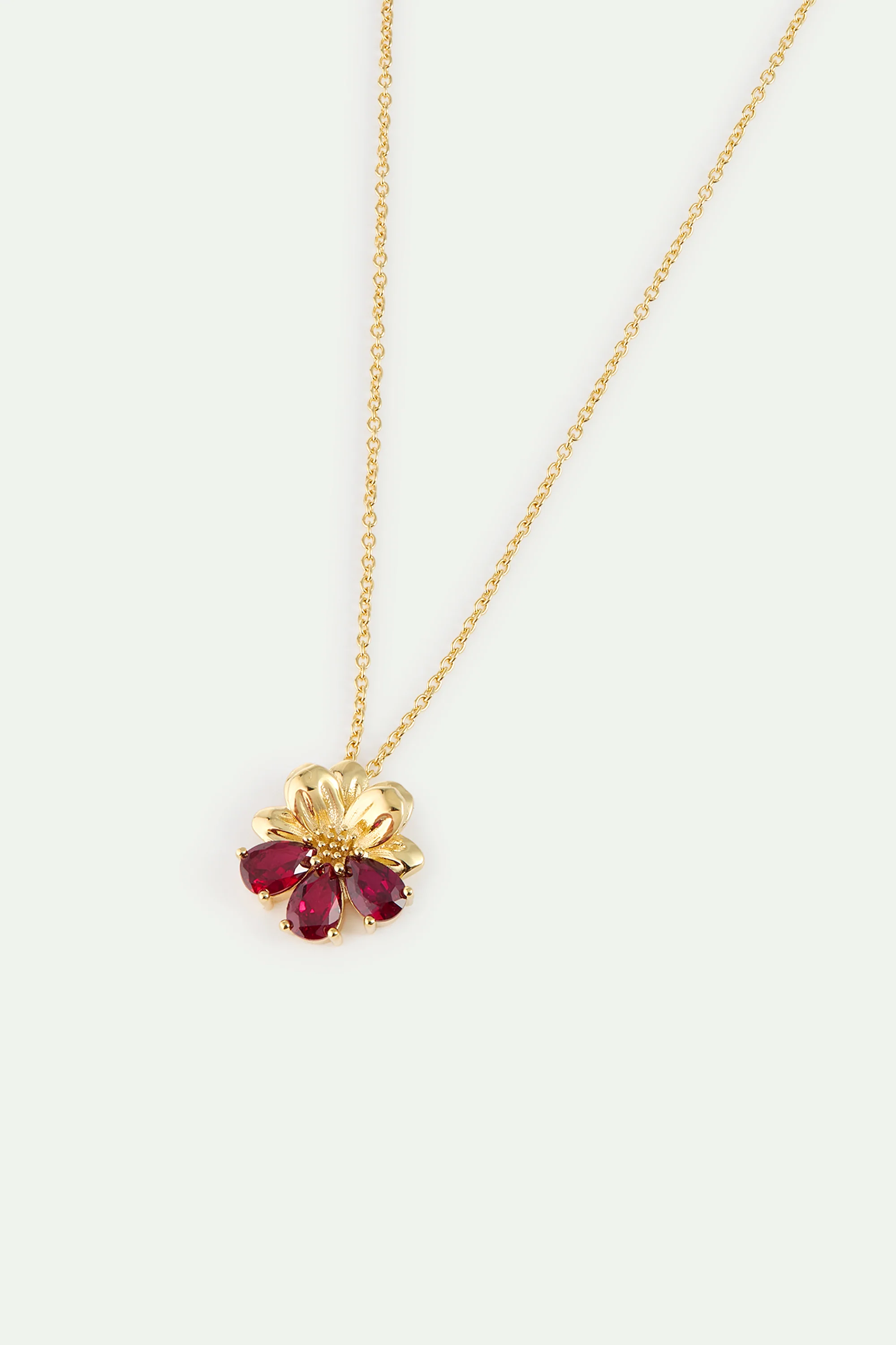 Collier pendentif doré cosmos et pierres rouges - Image 2