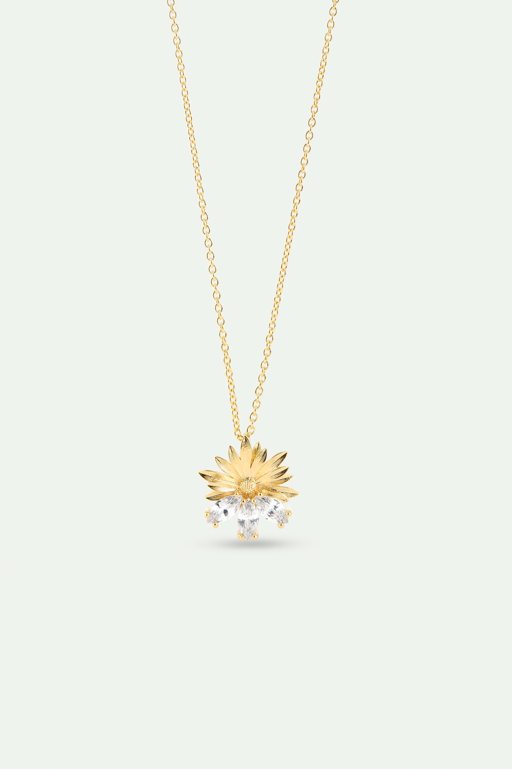 Collier pendentif doré marguerite et pierres blanches