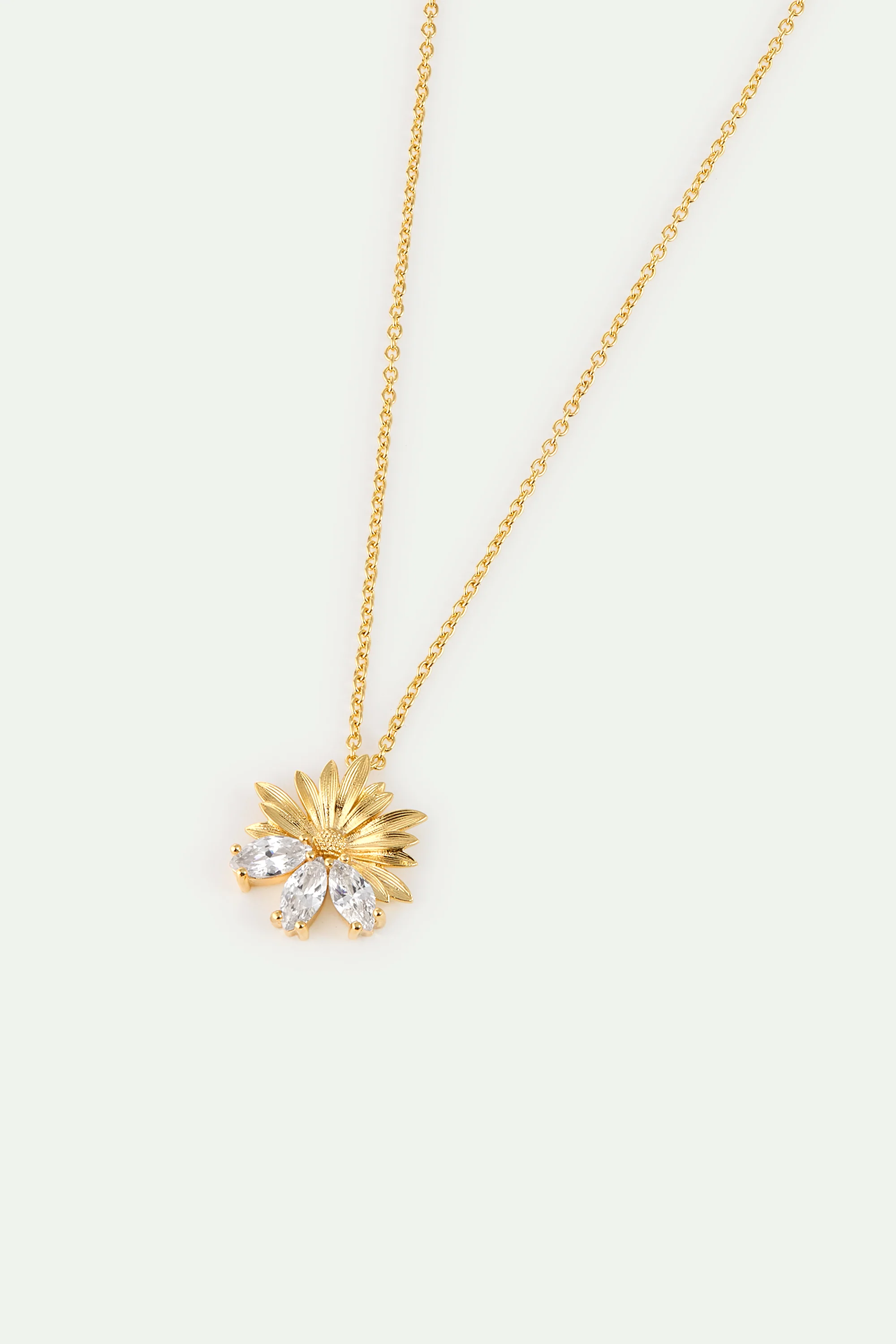 Collier pendentif doré marguerite et pierres blanches - Image 2