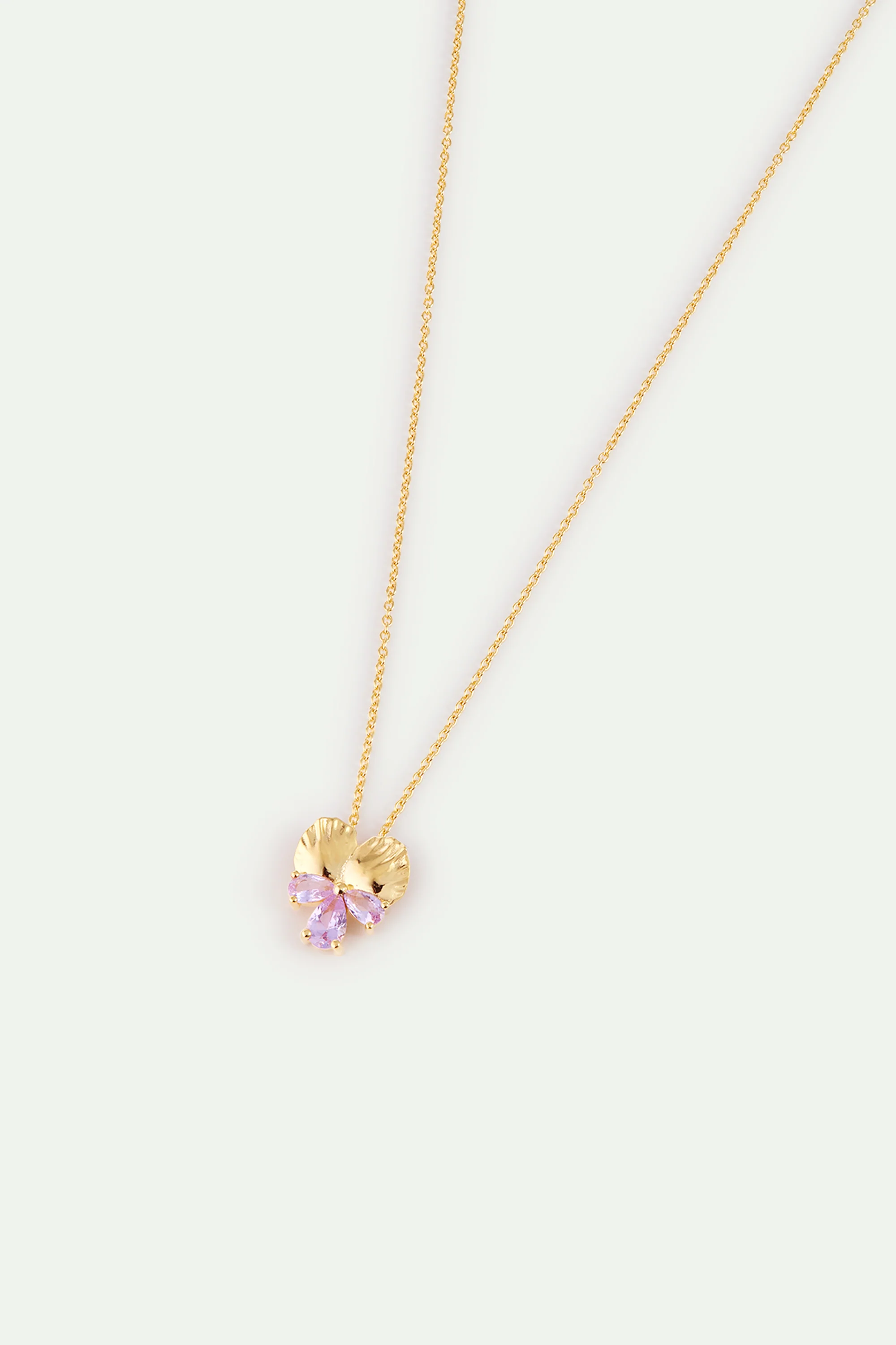 Collier pendentif doré pensée et pierres roses - Image 2
