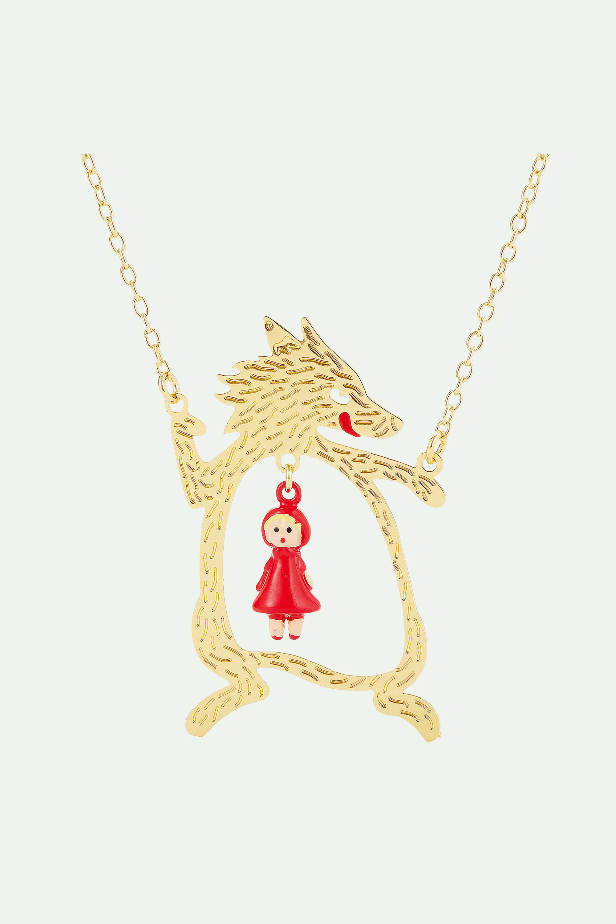 Collier pendentif le grand méchant loup doré et le petit chaperon rouge - Image 3