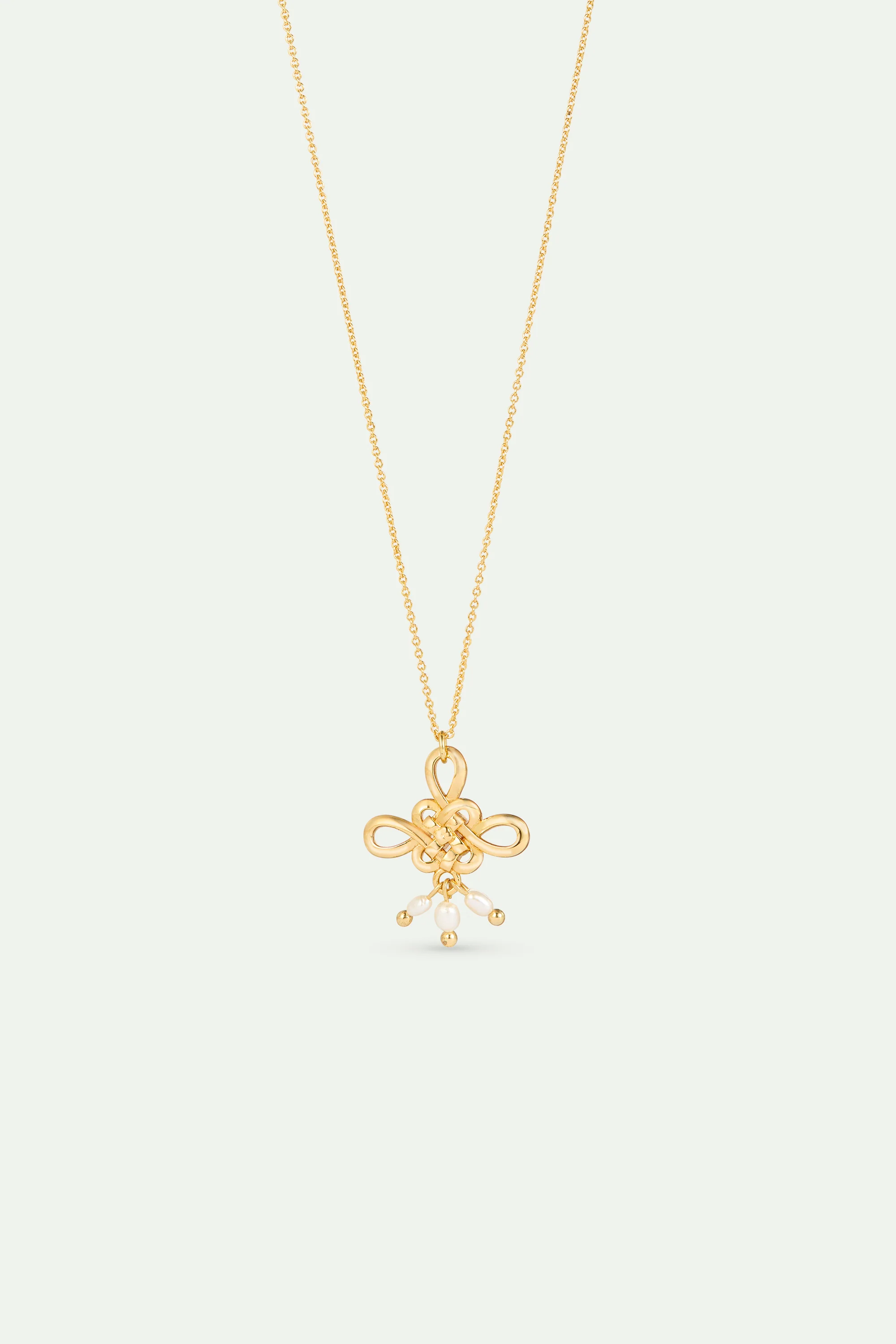 Collier pendentif nœud doré et perle de culture