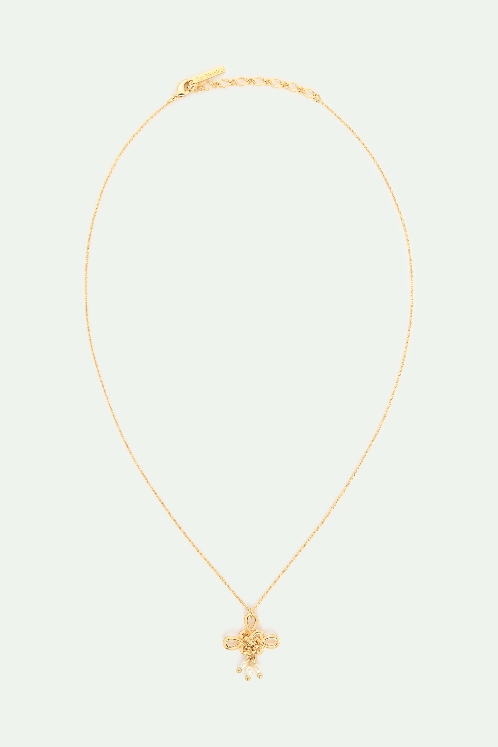 Collier pendentif nœud doré et perle de culture - Image 3
