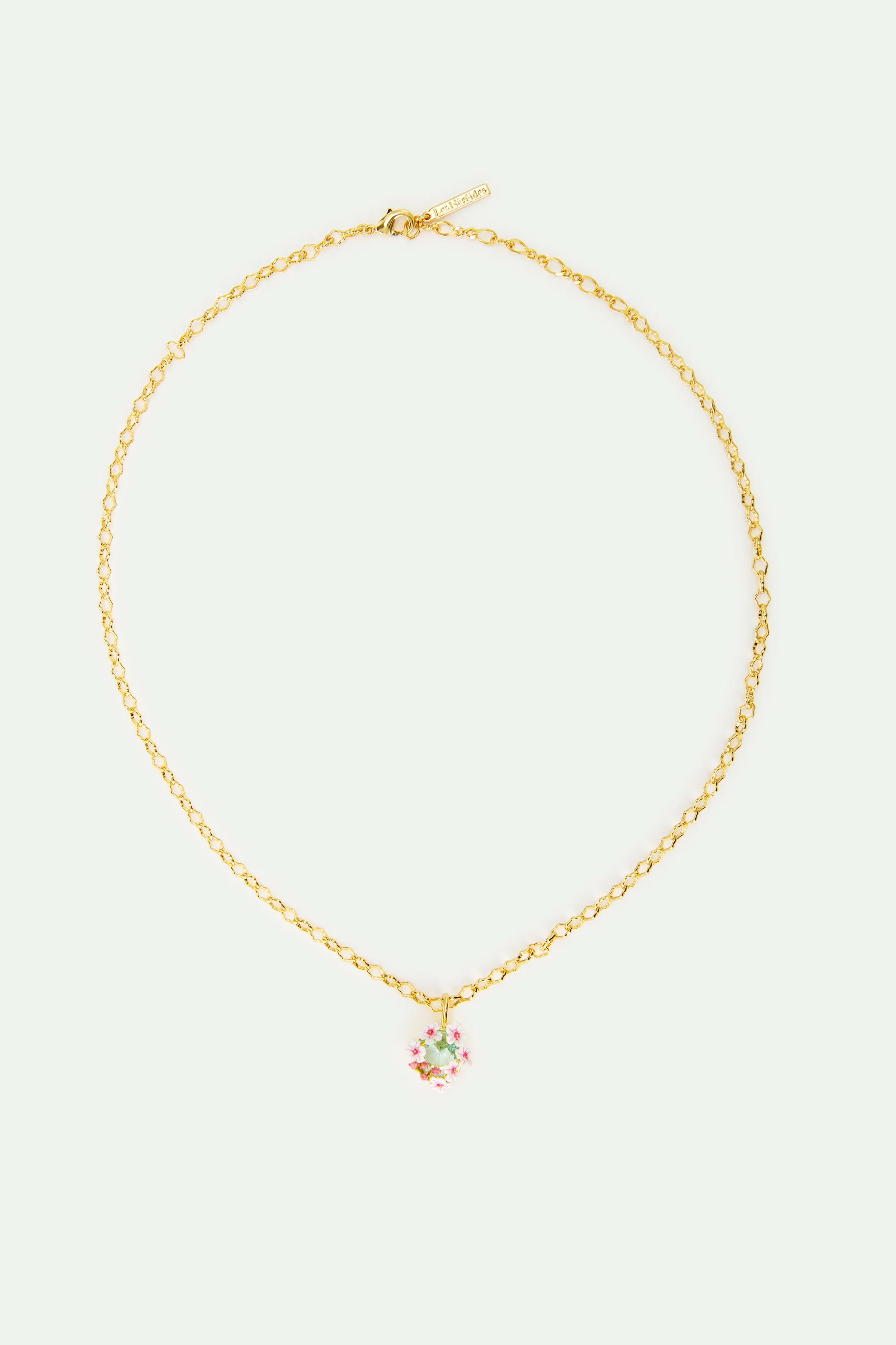 Collier pendentif pierre ronde facettée bleue et aubépines blanches et roses - Image 4