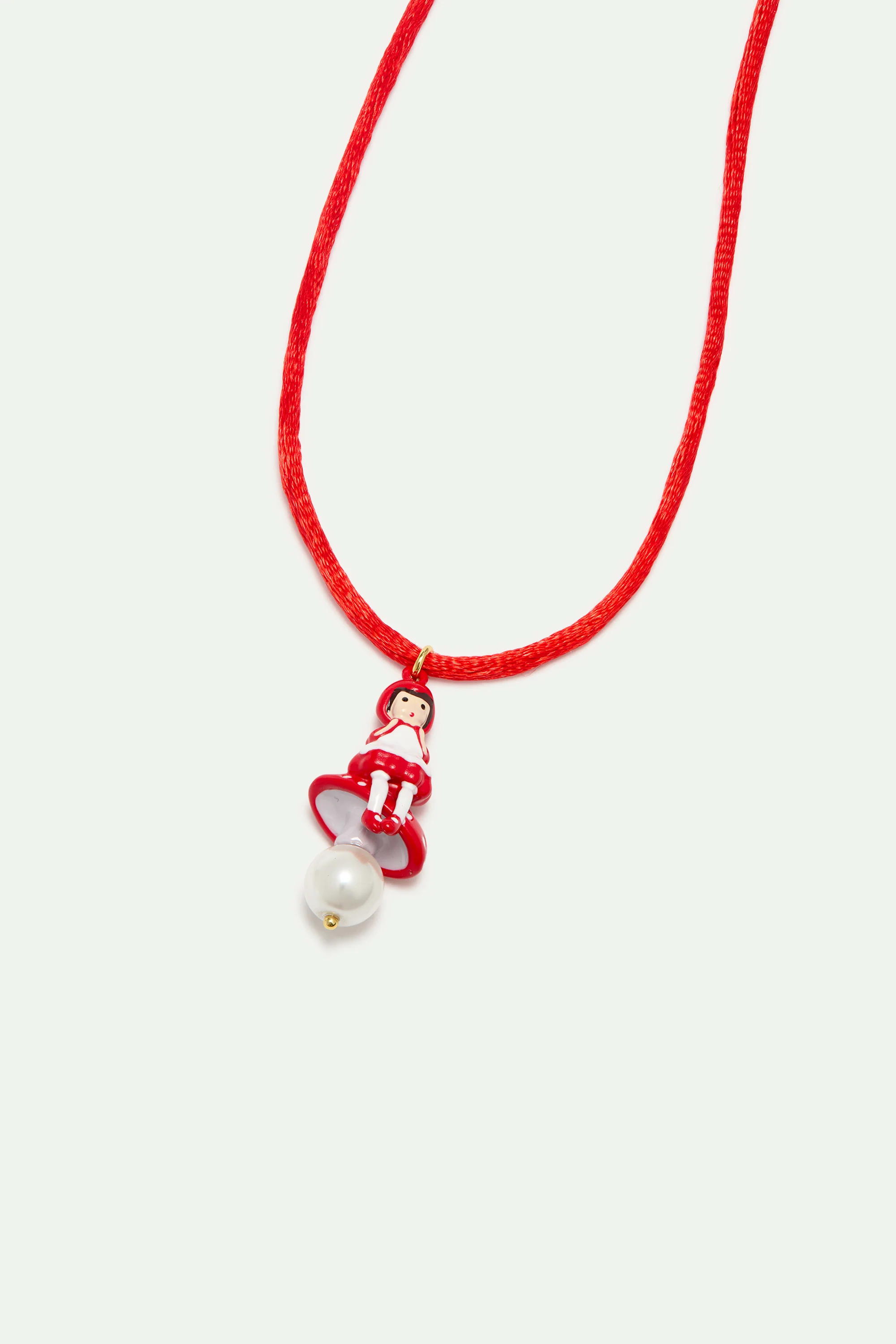 Collier pendentif rouge Petit Chaperon Rouge, champignon et perle fantaisie - Image 2