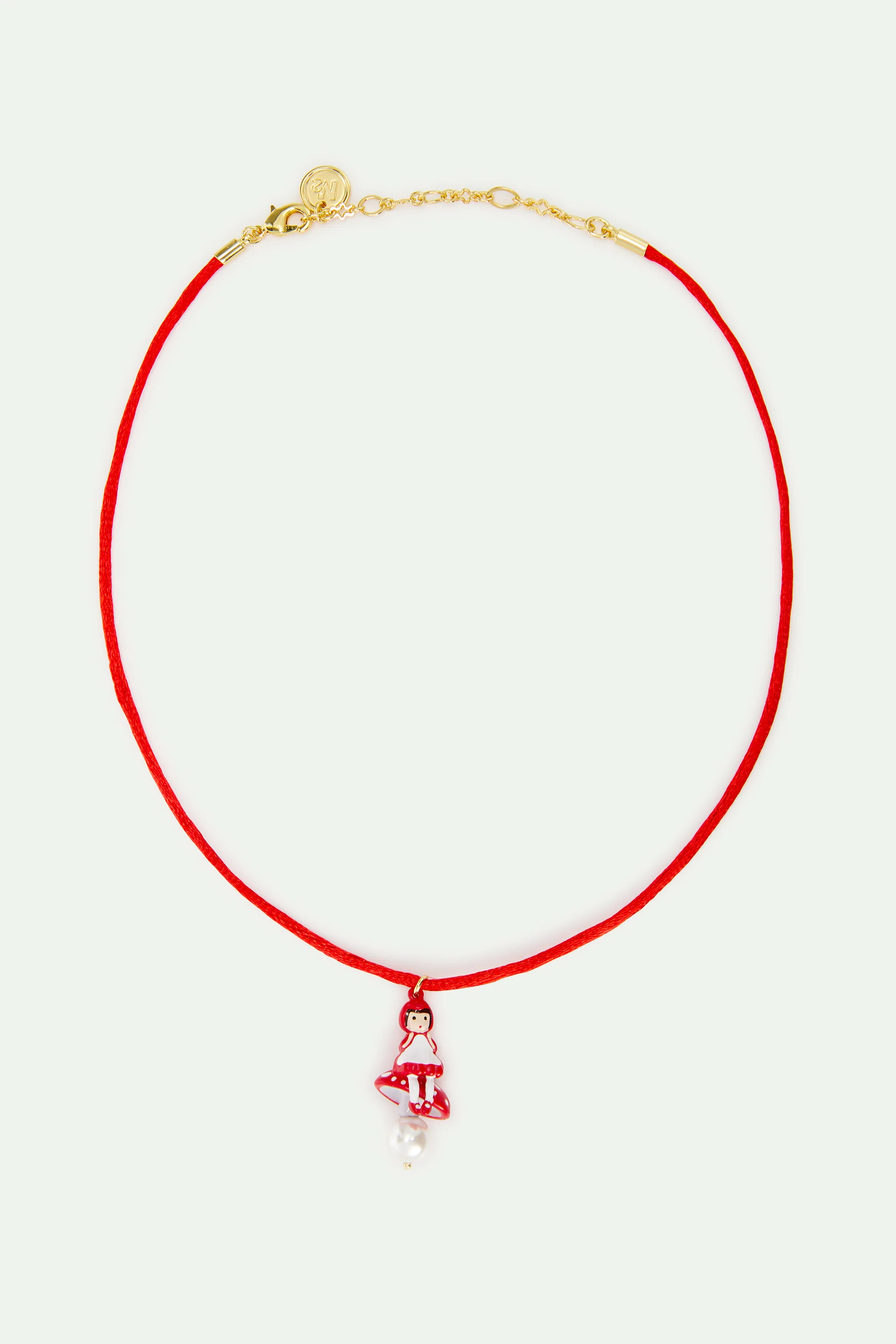 Collier pendentif rouge Petit Chaperon Rouge, champignon et perle fantaisie - Image 3