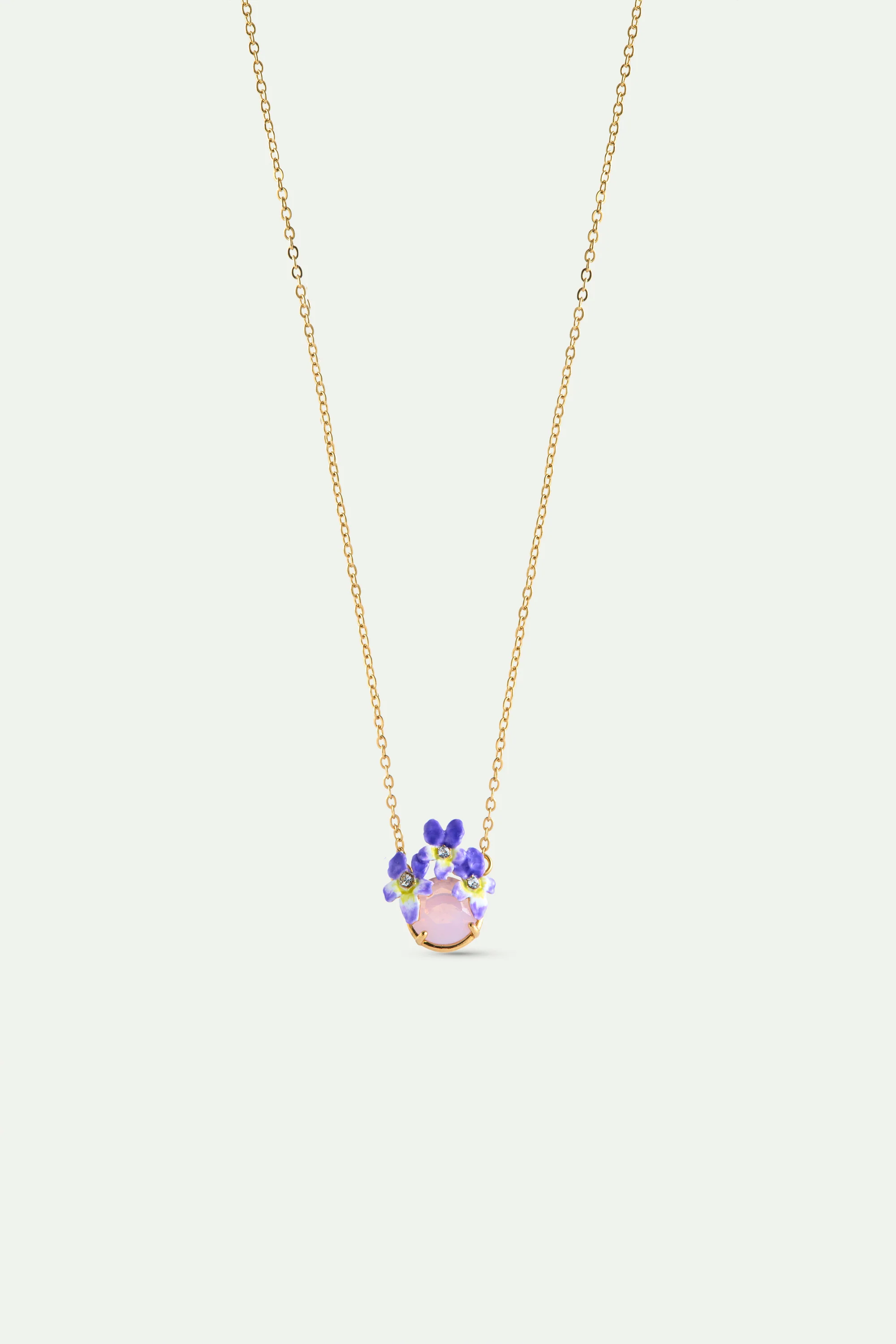 Collier pierre ronde facettée rose et violettes