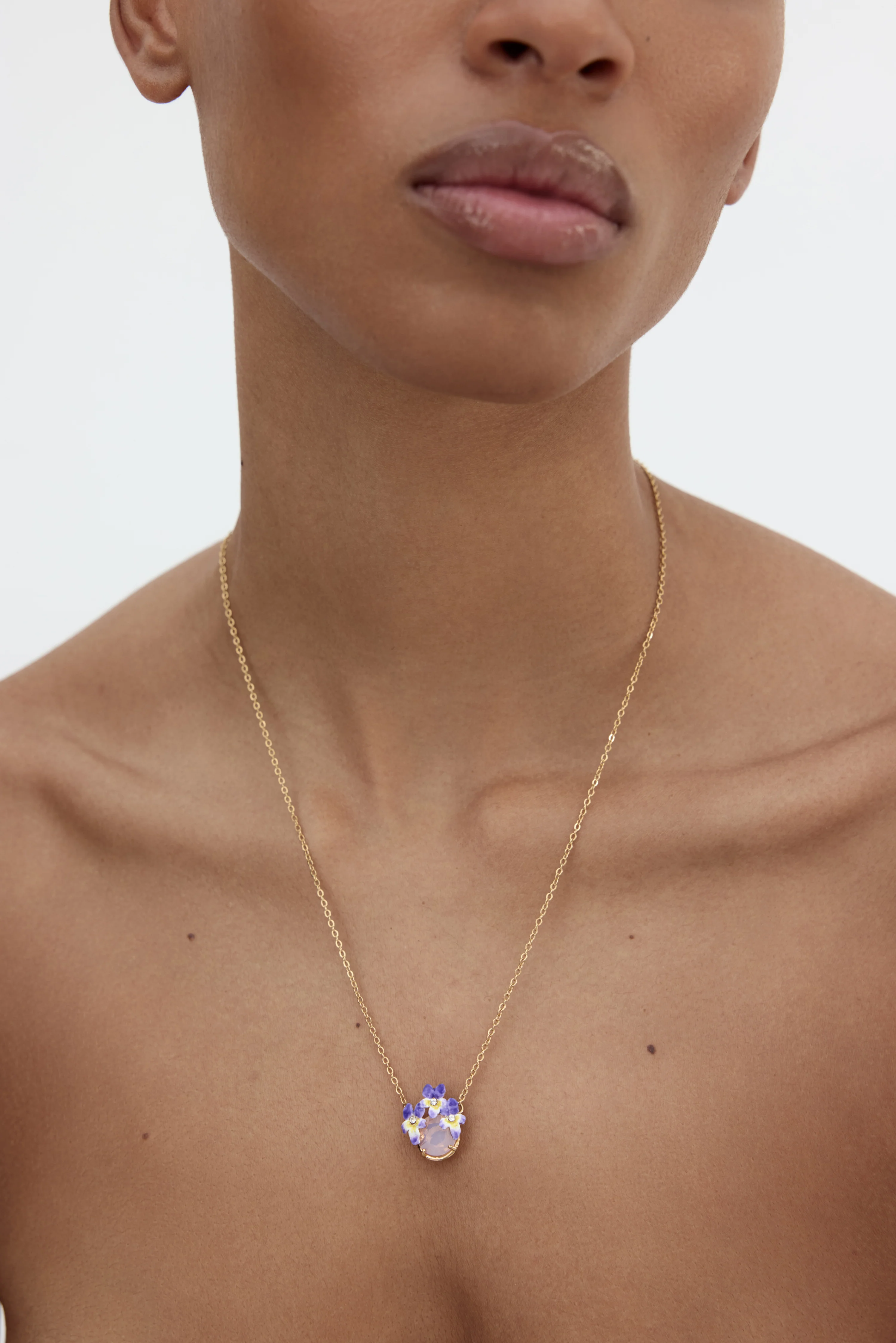 Collier pierre ronde facettée rose et violettes - Image 2