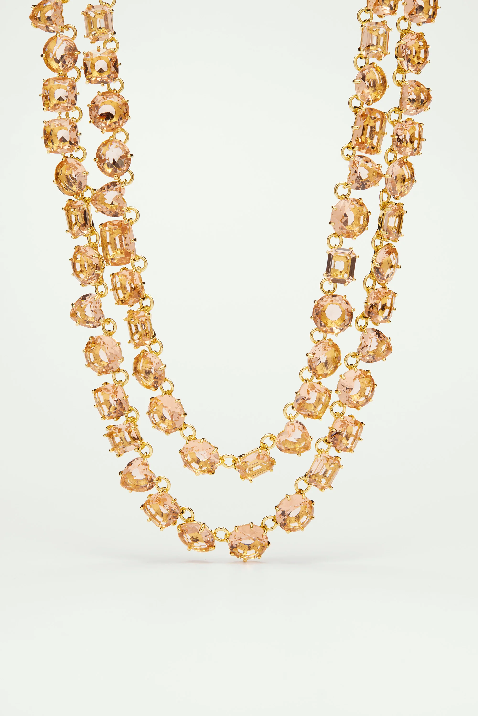 Collier plastron deux rangs la diamantine rose abricot